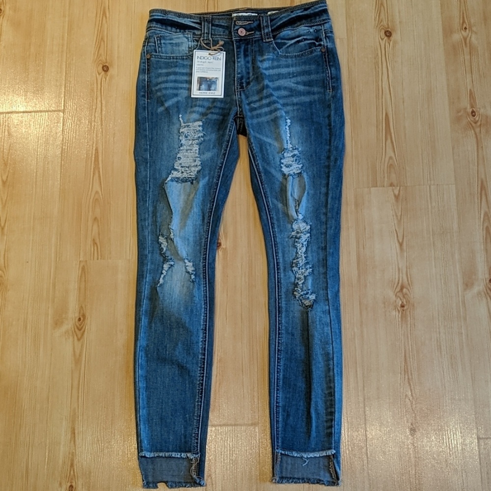 NEW, Distressed Skinny Jeans, Indigo Rein